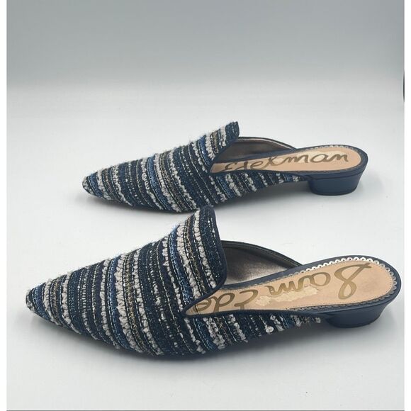 Sam Edelman Ansley Tweed Mules Navy Blue Stripe SlipOn Pointed Toe Shoe Size 9.5 - Picture 3 of 8